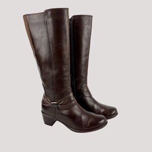 Clarks Womens Wyld Polka Brown Leather Tall Boots Knee High Comfort size 5M